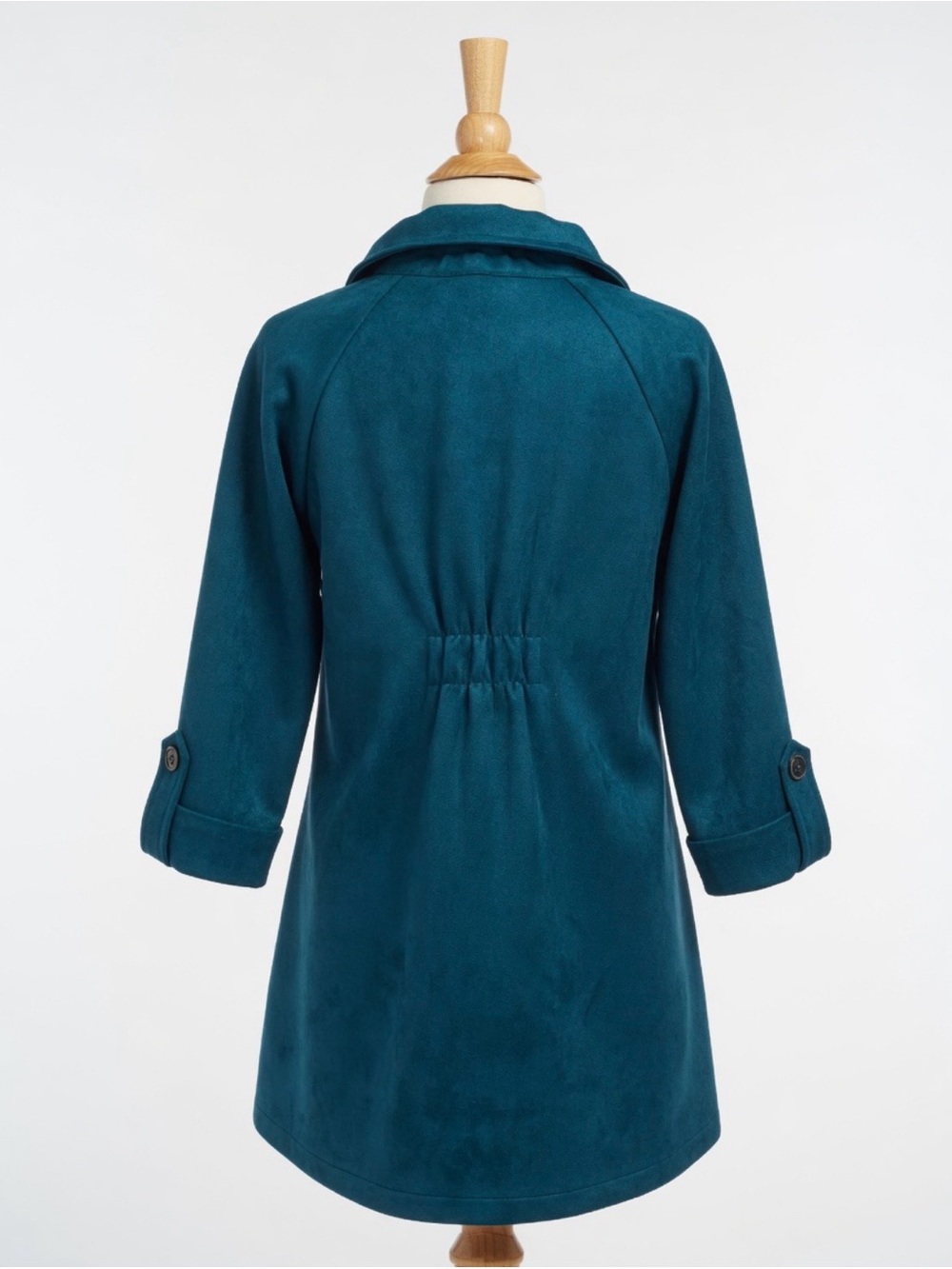 Boho Chic Teal Suede Button Swing Coat - Picture 4 of 8